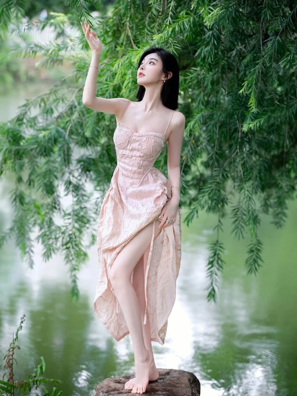 

Beach Skirt Women's Summer Super Fairy Open Back Beach Vacation Photo Shooting Dress High Sense Temperament French Long Dress