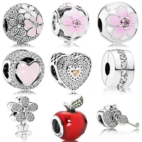 925 sterling silver flower lock apple magnolia heart crystal beads fit original pandora charms bracelets women diy jewelry gift