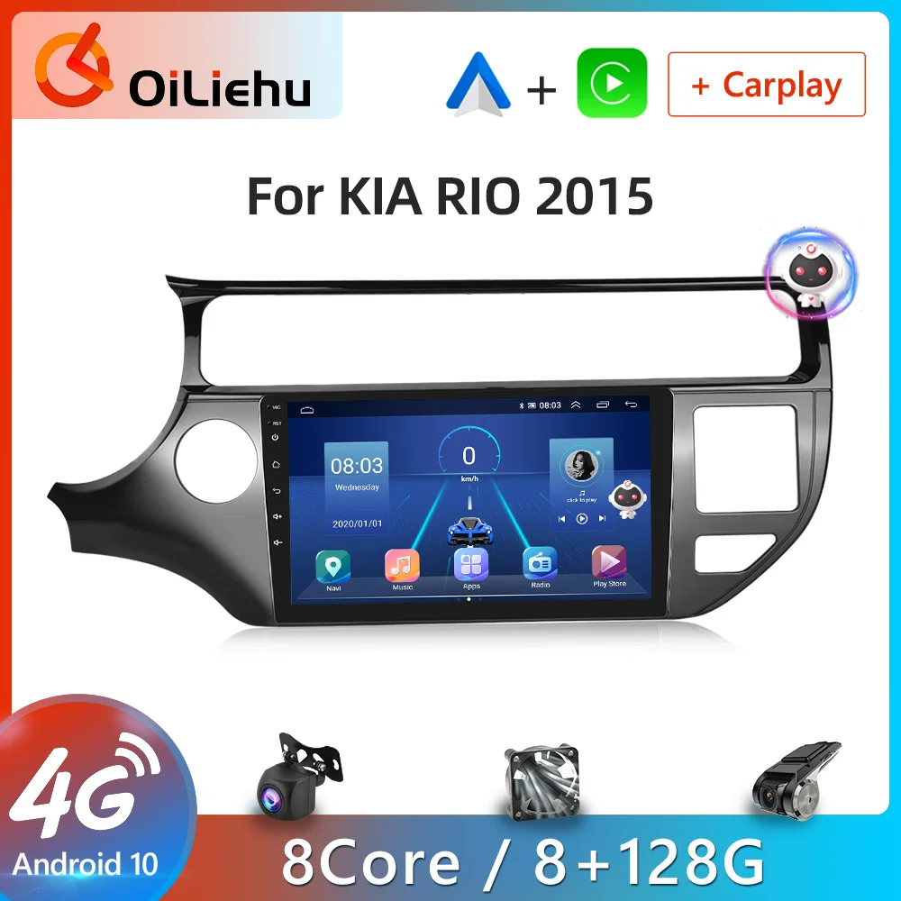 

Oiliehu AI Voice Android Carplay Car Radio For KIA RIO 2015 2din Android Auto 4G Multimedia GPS autoradio DSP