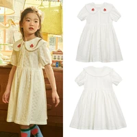 girls dress 2022 spring short sleeve printed baby dress bow neck cute princess dress cotton childrens socks childrens clothing