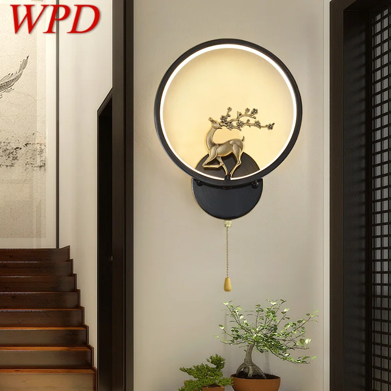 

WPD Contemporary Brass Wall Lamp LED 3 Colors Vintage Black Creative Deer Sconce Light for Home Living Room Bedroom