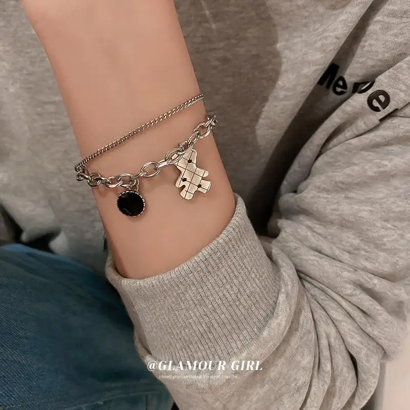 

Titanium Steel Inset Diamond Bear Smiley Face Chain Multi Layer Bracelet Korean Fashion Cartoon Ins Hand Ornaments Free Shipping