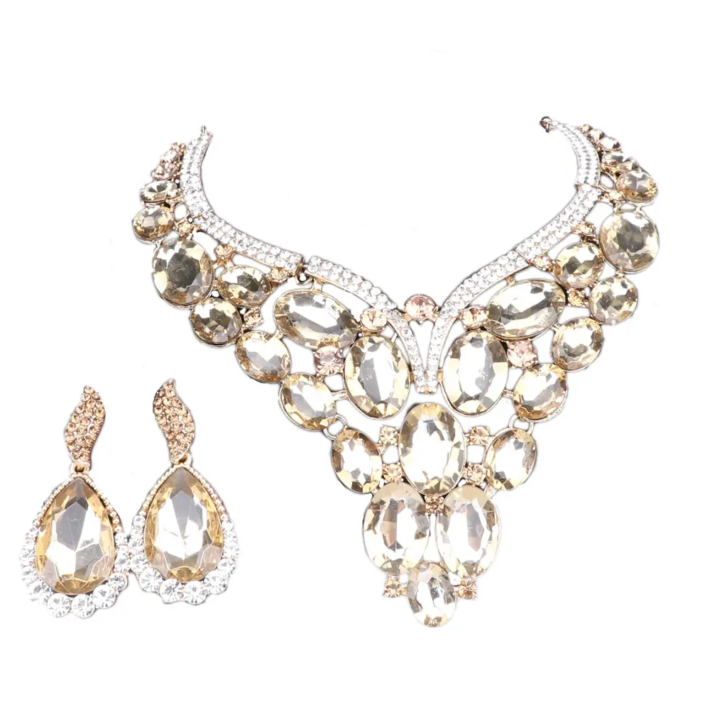 Женский Свадебный комплект из колье и серёг золотистого цвета