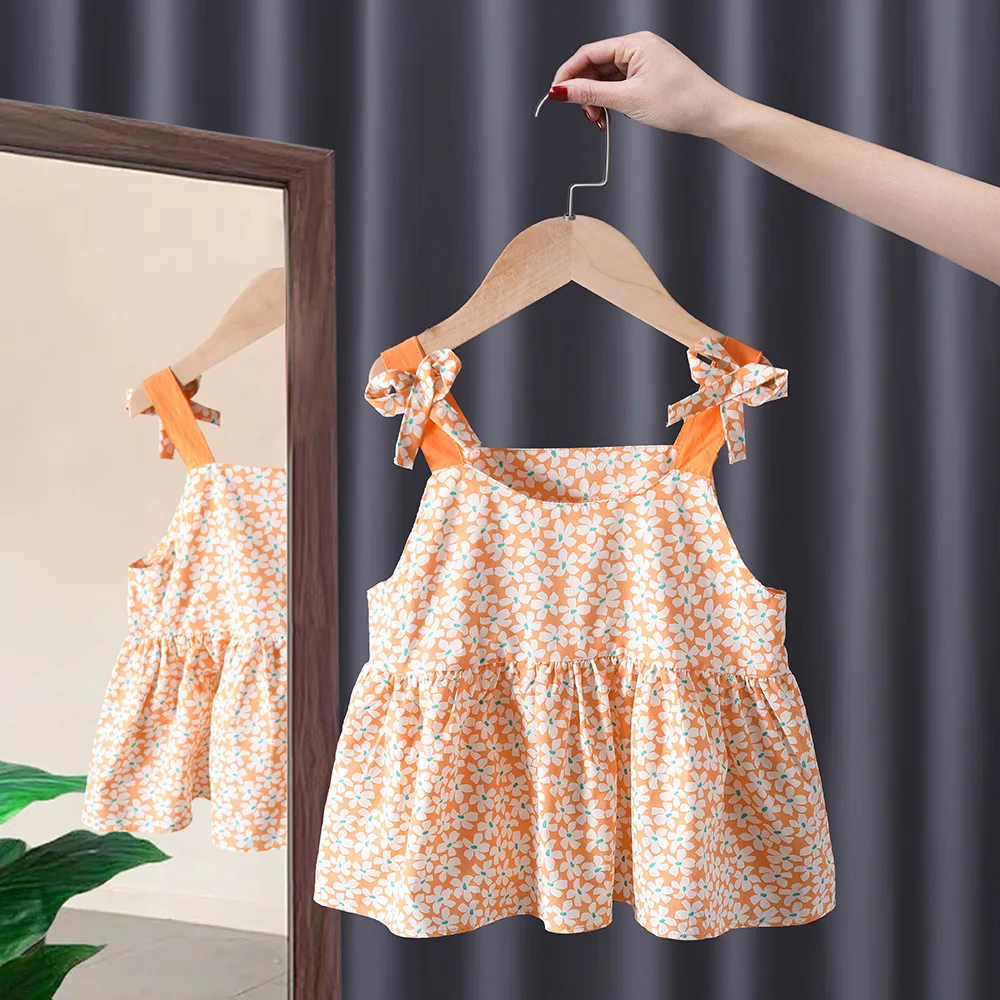 

Children's Clothing From 2 To 7 Years Little Girl Floral Halter Top Thin Style Sleeveless Top Baby Girl Clothes Summer Top Tees