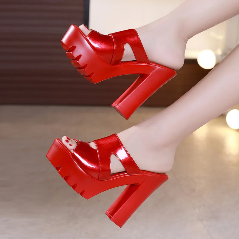 2023 Super-High Heel Waterproof Platform Fish-Mouth Sandals Women Wear Large Size 40-43 Sexy High Thick Heel Women In Summer