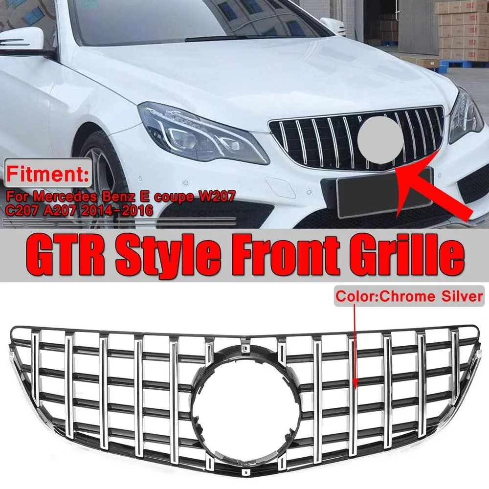 

GTR Style Chrome Silver Car Front Bumper Grille Racing Grill For Mercedes E-Class W207 C207 COUPE 2014-2016 Car Body Styling Kit