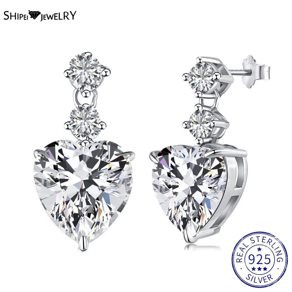 

Shipei Fashion 100% 925 Sterling Silver Heart Cut Created Moissanite Gemstone Wedding Engagement Ear Studs Earrings Fine Jewelry
