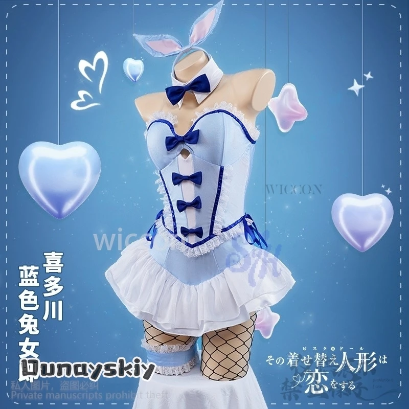Фото Аниме My Dress Up Marin Kitagawa, карнавальный костюм Kawaii, голубой кролик, комбинезон для девочек, головной убор с кроликом, милая Лолита, Хэллоуин №3