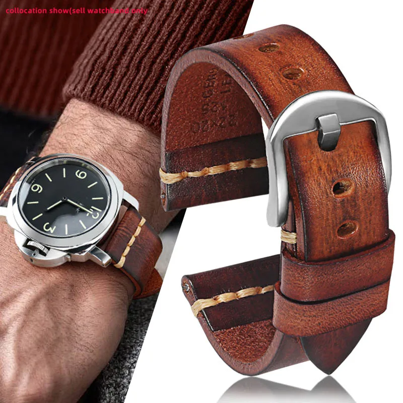 Ремешок кожаный растительного дубления для часов браслет с пряжкой из