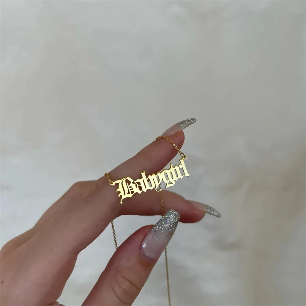 

Customize Name Necklace Women Stainless Steel Necklaces Personalize Custom Gold Color Nameplate Pendant Choker Jewelry Gifts