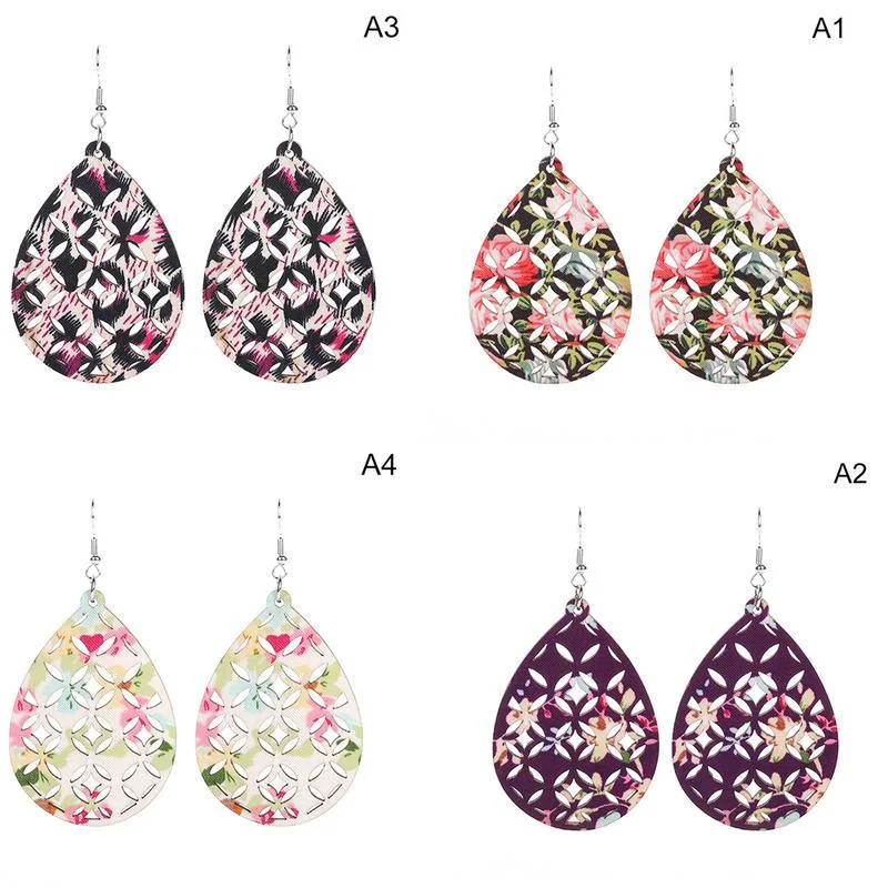 

Flower Printed Hollow Drop Earrings for Women Fashion Colorful Clothes Wood Evening Party Ear Wear Jewelry