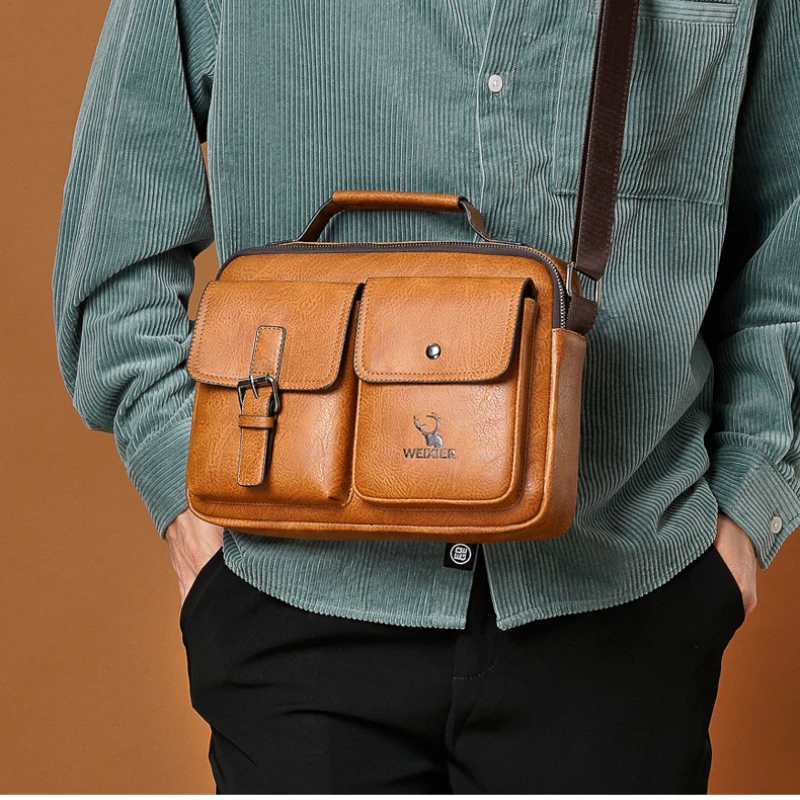 Retro Vintage Men Messenger Bag New Tote Bag PU Leather Satchel Shoulder Bag Male Crossbody Bags Designer Large Capacity Handbag