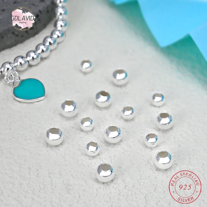 925 Sterling Silver Round Beads Spacer Loose Beads Jewelry Findings Accessories Silver Bead For Bracelet&Necklace Jewelry Making