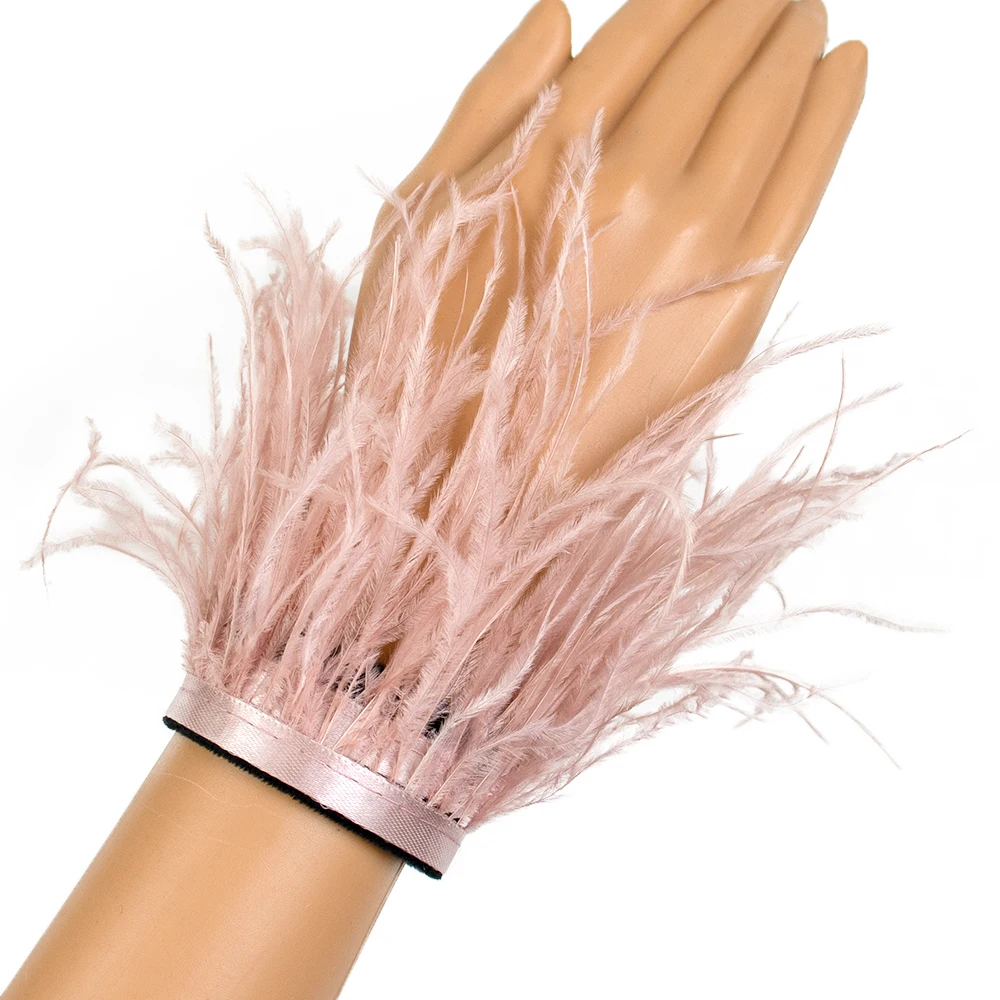 

1PCS Natural Ostrich Feather Trims Wristband Fur Colored Plume ribbon Women Bracelet Cuff Hair Anklet Slaps on Cuff Sleeve Decor