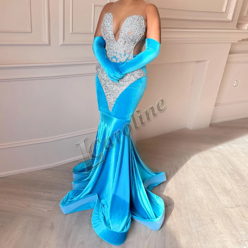 

Caroline Sexy Rhinestone Velour Prom Evening Dress Party Dresses For Women Sleeveless Bling Gowns Made To Order Robes De Soirée