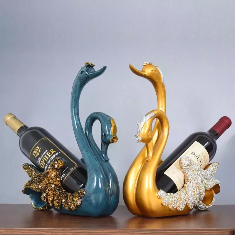 

Creative Crafts Resin Red Wine Holder Frame Swan Horse Deer Antlers Room Decoration Cattle Porcelain Animal Figurines