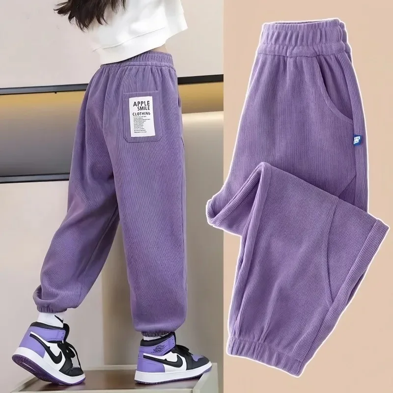 Children's Pants Autumn and Winter Clothing 2024 New Girls' Sports Fleece-lined Sweatpants Spring Older Children's...