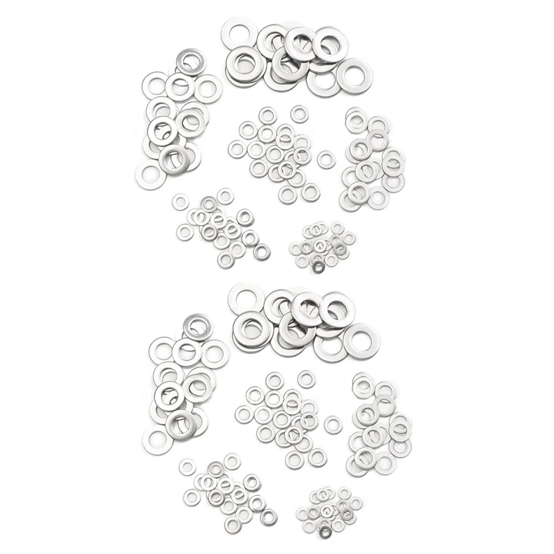 A50I 210Pcs 304 Flat Stainless Steel Washers M3 M4 M5 M6 M8 M10 For Screws Repair Kit Tool