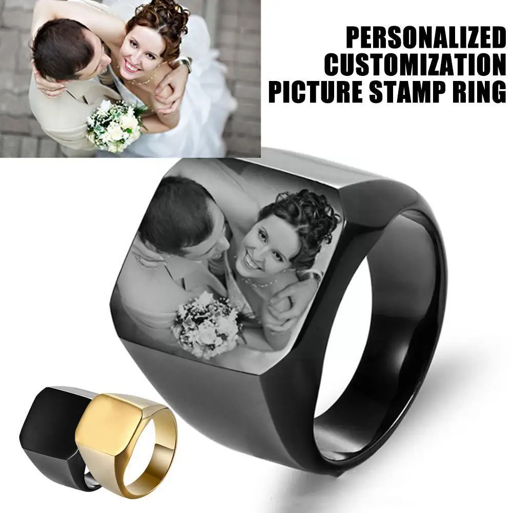 

Personalized Customized Engrave Name Photo Ring Stainless Mens Signet Steel Photo Rings Engagement Family Rings Male Wedding