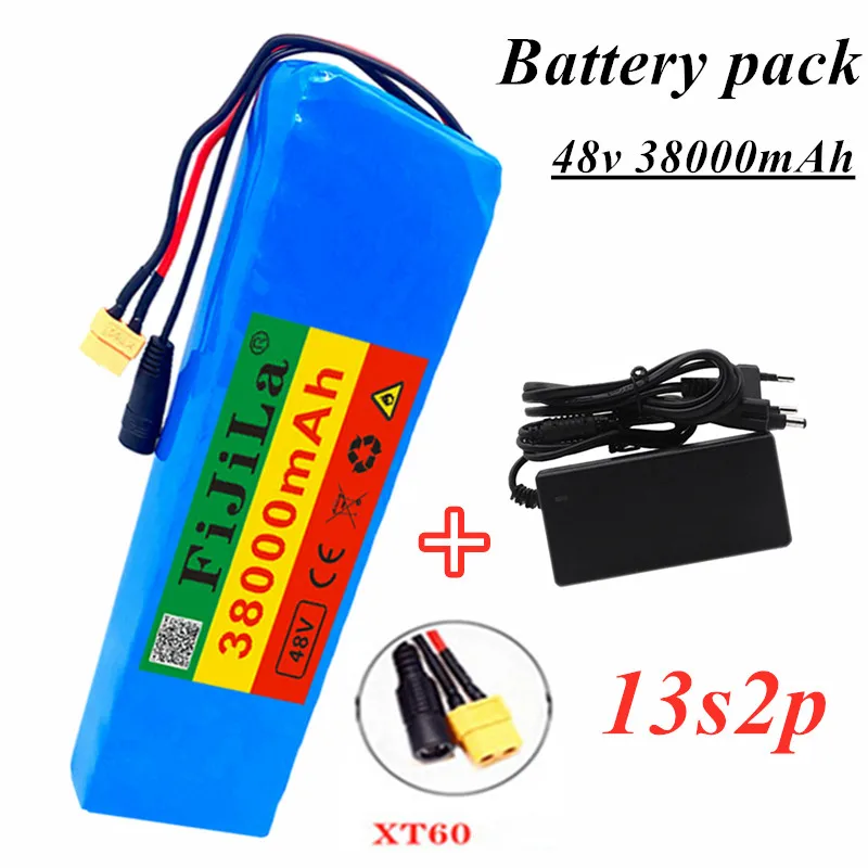 

48V 38ah 13s2p 18650 battery 1000W high power battery 54.6mah 38000v eBike electric bicycle BMS and XT60 charger