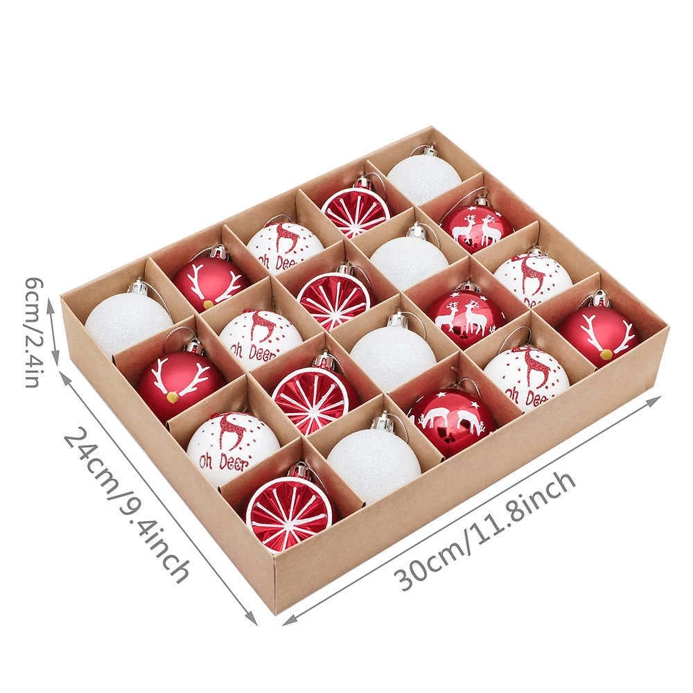 20pcs Christmas Balls 6cm Matte Glossy Drawing Ornament for Xmas Tree Hanging Baubles Decorations Shatterproof Plastic