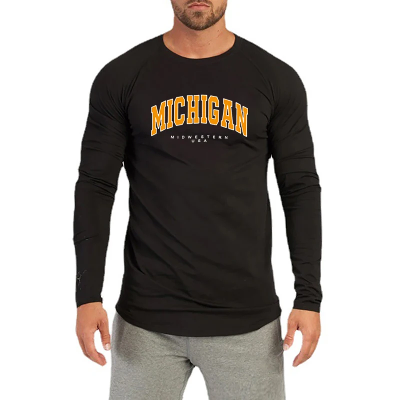 Мичиган Середин США с принтом осенние хлопковые футболки длинными рукавами