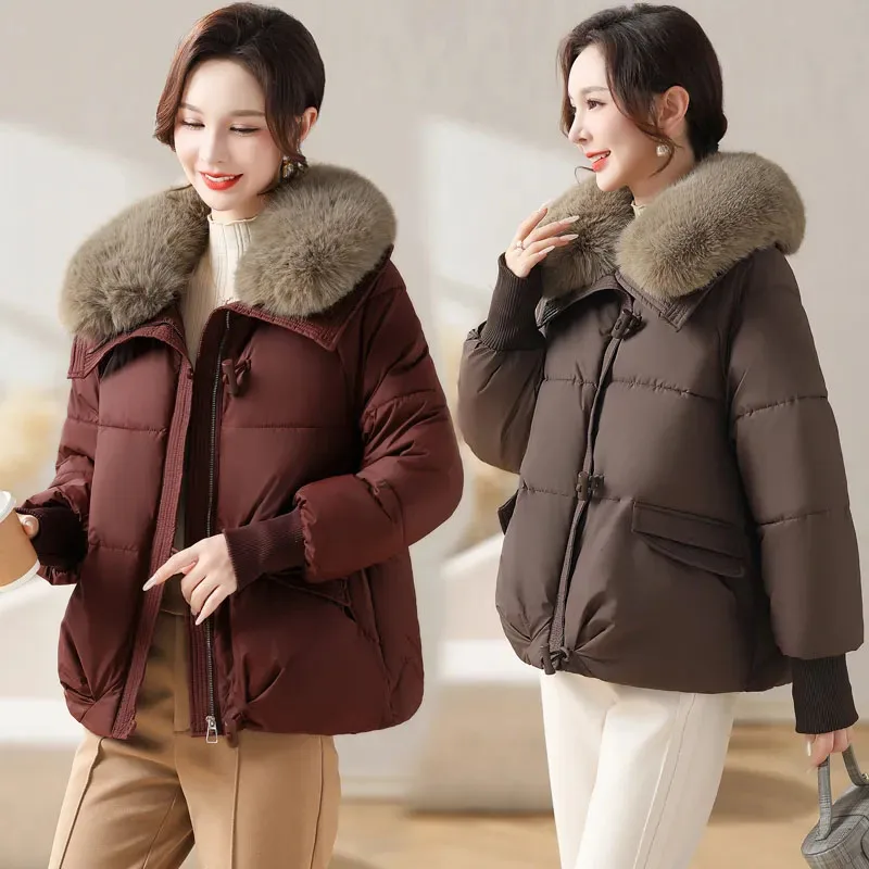 Новый зимний женский плащ на пуху хлопковое пальто большого размера с меховым