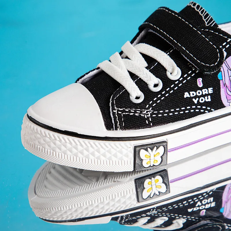 Cheap Children Pink Sneakers For Girl Fashion Cartoon Canvas Shoes Kids Anime Skateboard Shoes Boy Flats Low Children's Footwear