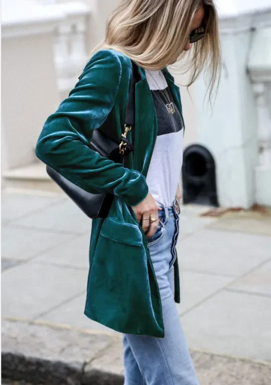 Женский бархатный блейзер с длинным рукавом офисный в Корейском стиле 2023