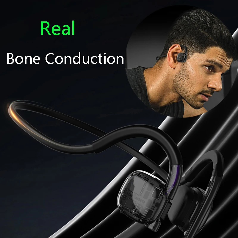 Real Bone Conduction Headphones Bluetooth 5.3 Wireless Earphones Waterproof Sports Headset with Mic for Workouts Running Driving