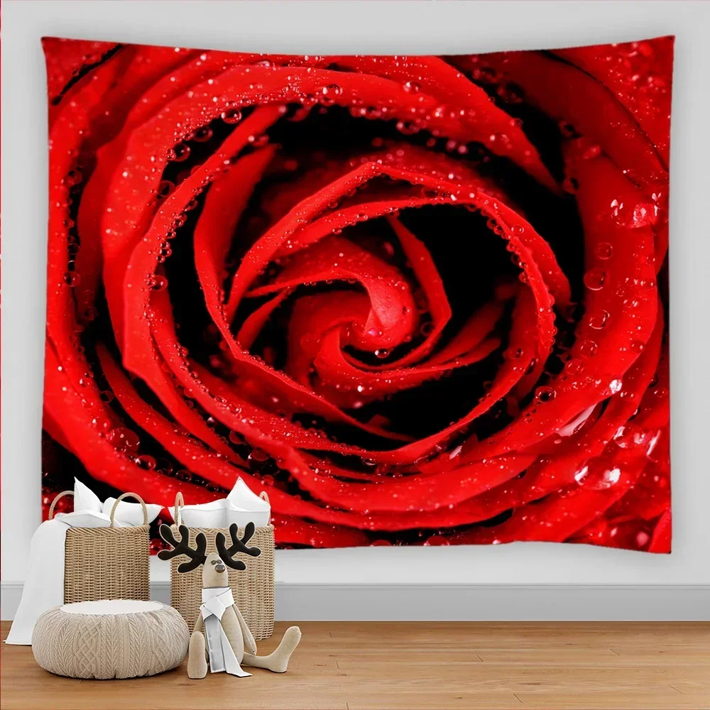 Romanticism Red Rose Tapestry 3D Flowers Wall Hanging Home Living Room Bedroom Decoration Kawaii Accessories Asthetic Tapiz