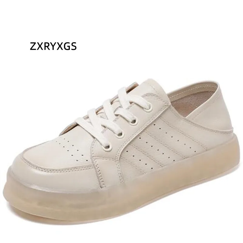 

ZXRYXGS Акция Премиум полностью натуральная кожа обувь плоские кроссовки Новинка 2023 весенние женские кроссовки на шнуровке модная повседневн...