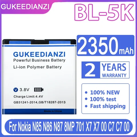 GUKEEDIANZI Высококачественный аккумулятор BL-5K для Nokia, N85, N86, N87, 8MP, 701, X7, C7-00, C7, X7-00, 2610S, T7, 2350 мАч