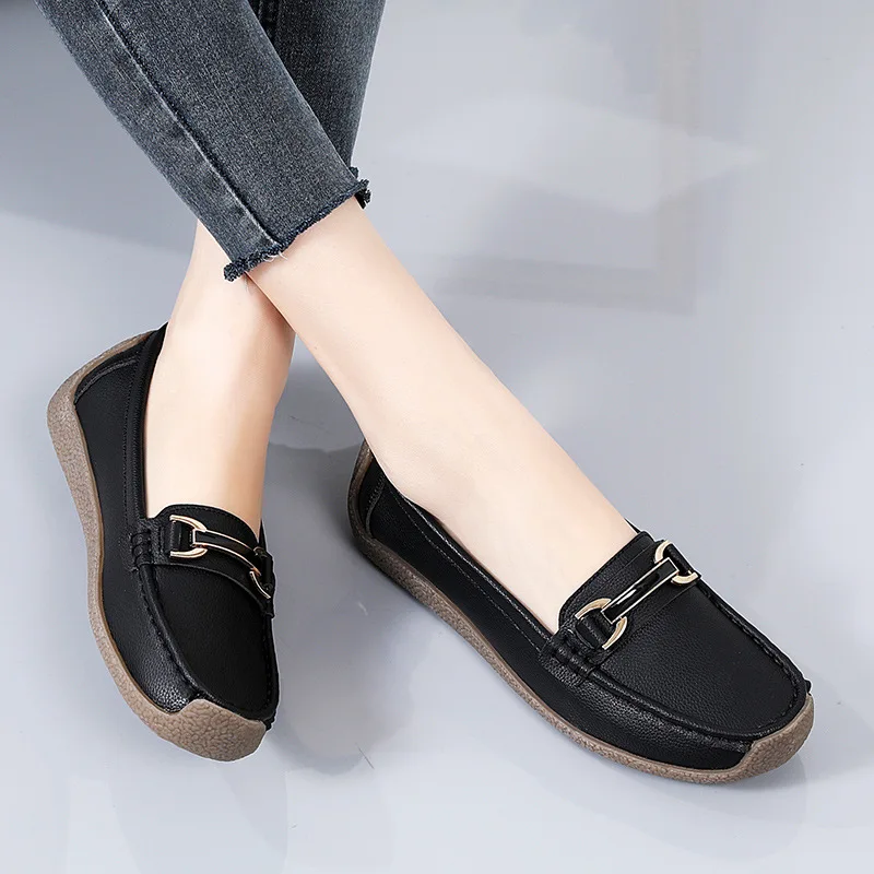 Fashion Summer Breathable Hollow flat shoes Plus Size 44 Women Designer Gold Buckle British Loafers Ladies Casual Driving Shoes