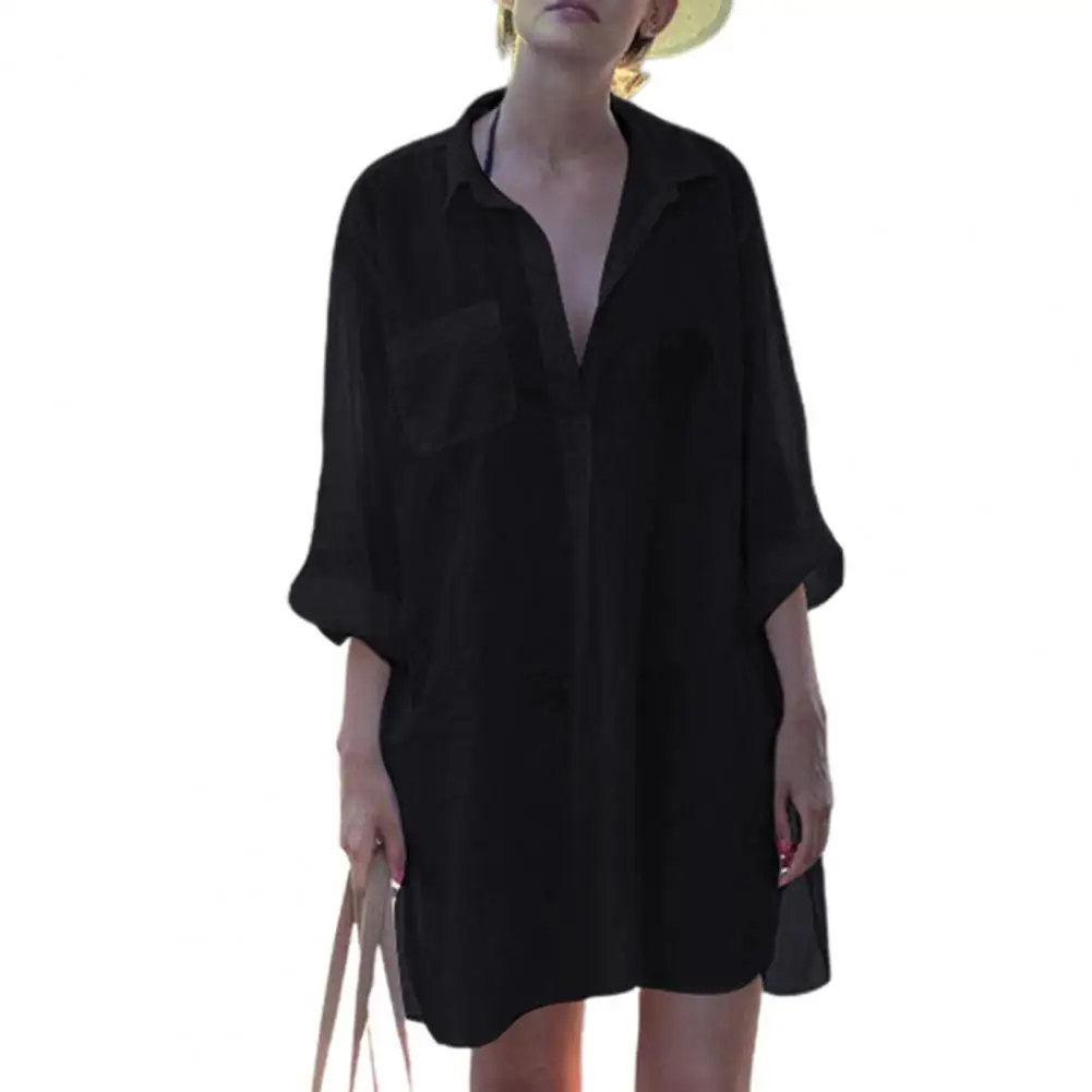 

Bikini Cover Up Mid-Length Lightweight Long Sleeve Simple Fashionable Loose Long Cover Up Shirt Cover Up for Swimming Pool