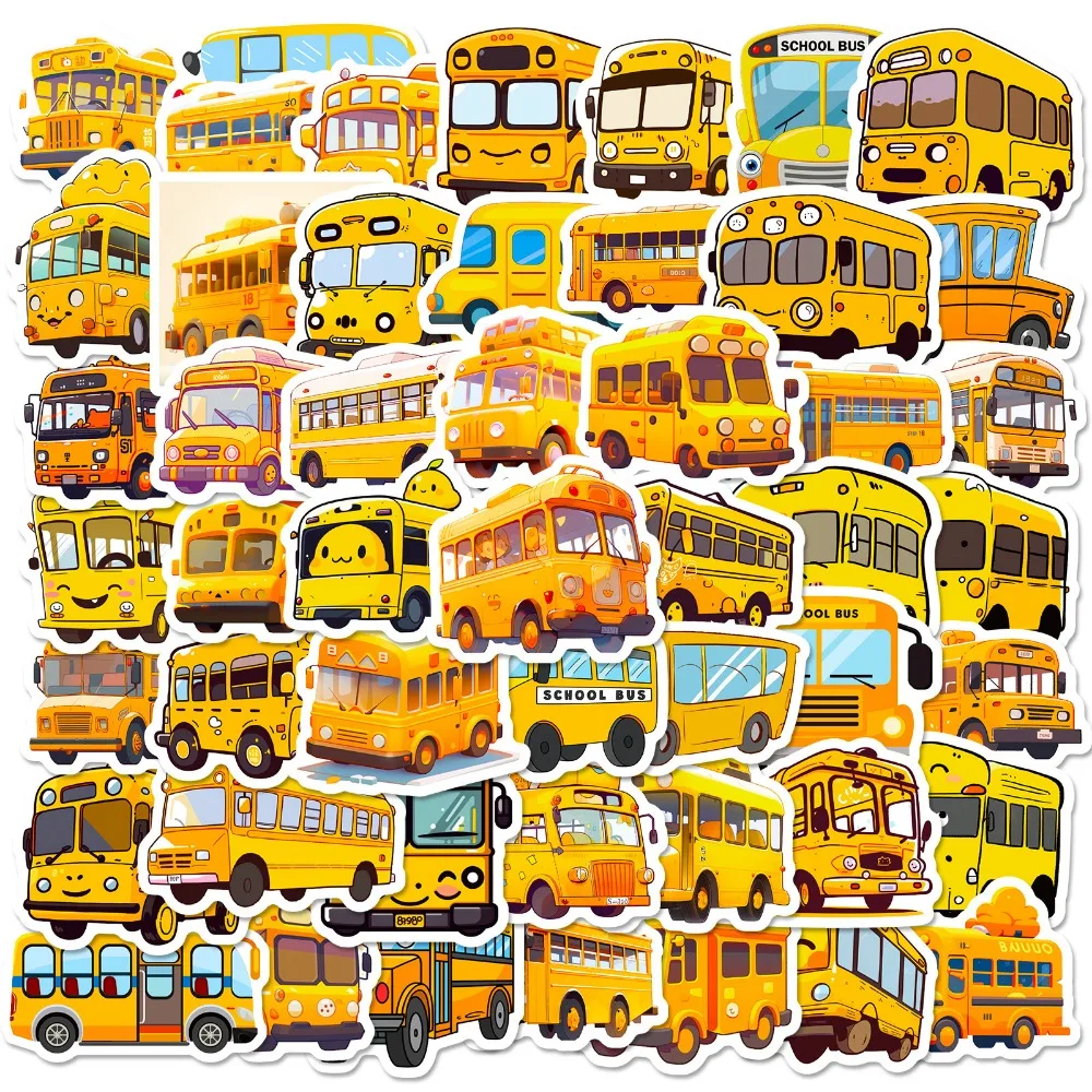 

10/50pcs Cute Yellow School Bus Creative Sticker Laptop Motorcycle Phone Guitar Waterproof Reward Seal Label Sticker Wholesale