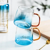 jinyoujia creative gradient blue glass coffee tea drinks dessert cup glass mugs handle breakfast oatmeal coffee milk mug