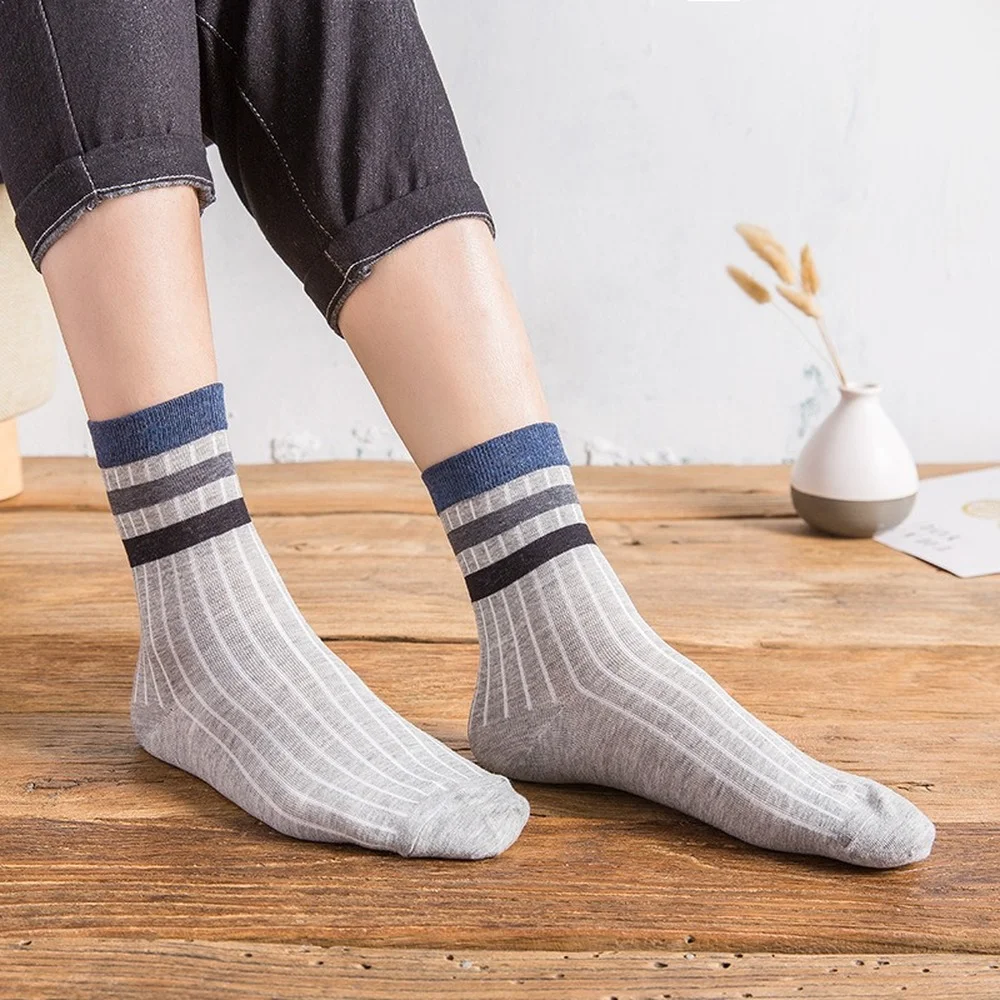 10 Pairs Cotton Medium Tube Short Socks Men Breathable Striped Printed Socks Solid Color Business Socks Spring Summer Stockings