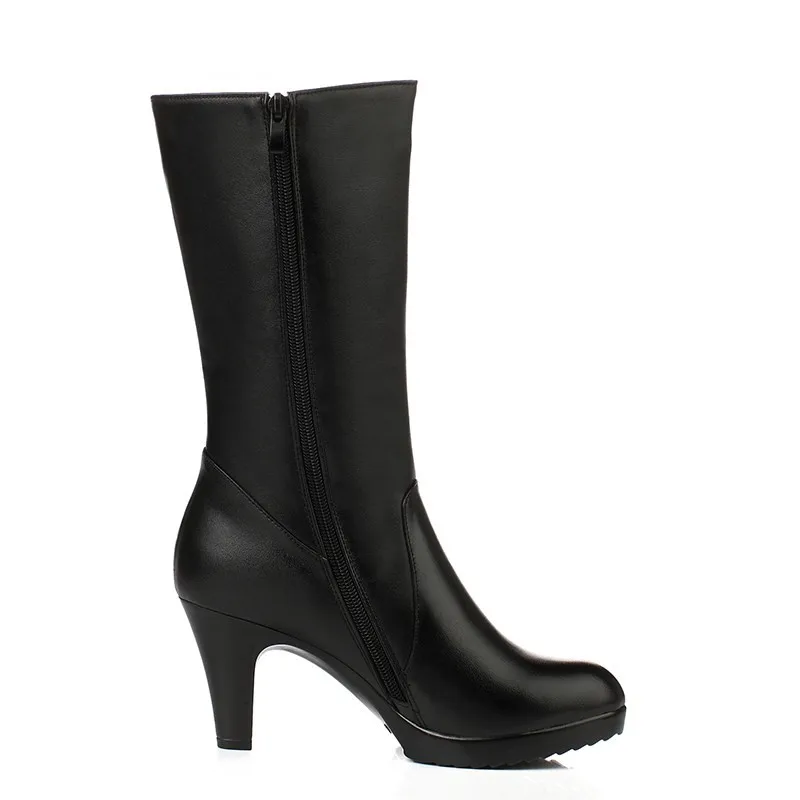 Women's Winter Boots High-heel Genuine Leather Tapered  Fashion Wool Women's Boots Large Size 41 42 43 Women's Dress Shoes boots