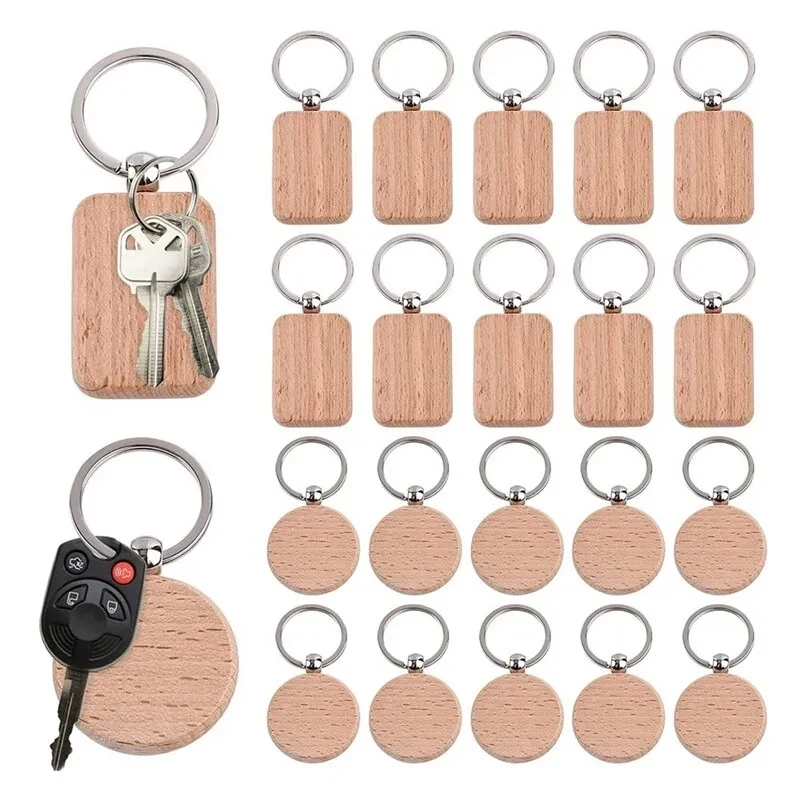 

5Pcs Blank Rectangle Wooden Key Chain Key Ring Diy Painting Wood Keychains Key Tags Can Engrave Diy Gifts