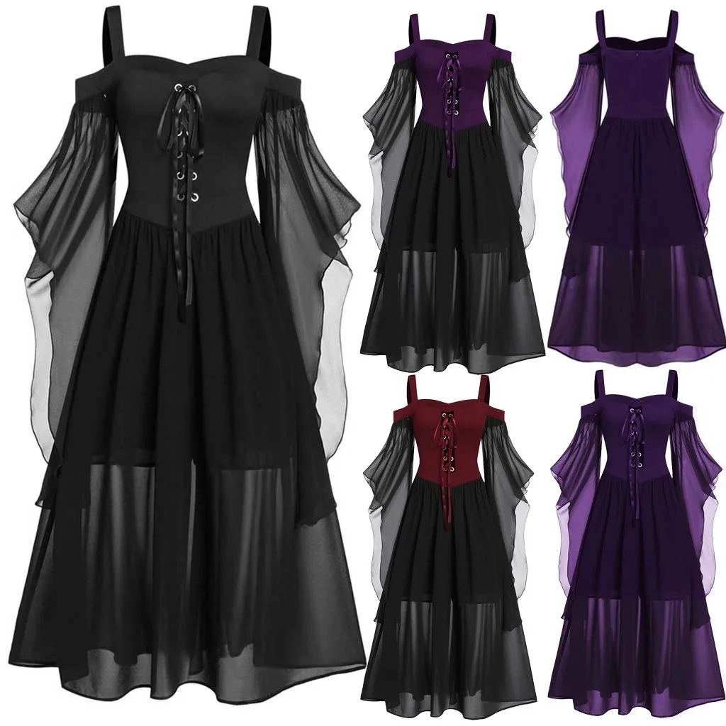 

Halloween costumes for women Vintage 80s Court French Dress Chiffon Gothic Strapless Long dresses Fairy Evening Party Vestido