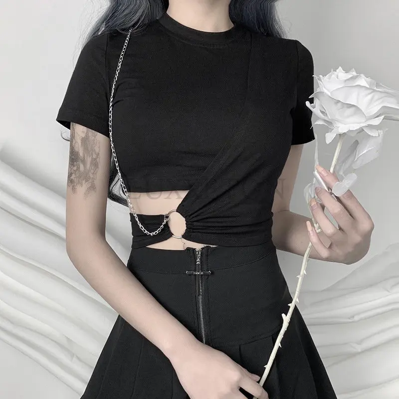 

Velvet Y2K Mall Goth Crop Tops Black Lace Trim Emo Alternative Aesthetic Crop Tops Women Backless Sexy Strap Tanks gothic tops