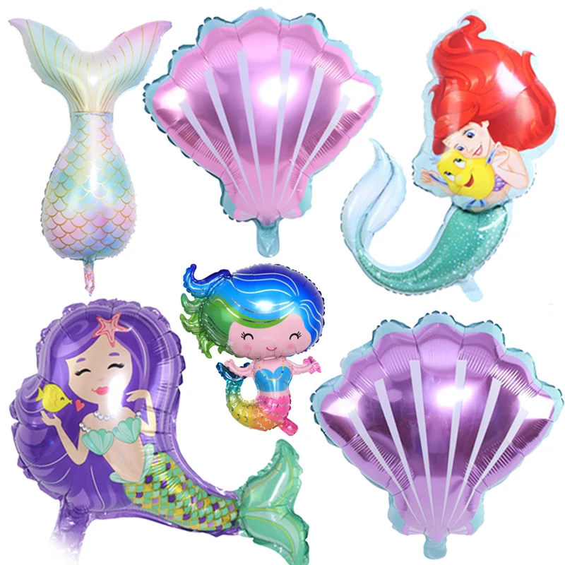 

Mermaid Party Aluminum Foil Balloons Kids Birthday Party Mussel Baby Shower Decor Helium Globos under the sea Gift Ball