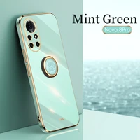 luxury plating square ring holder silicone phone case on for huawei nova 8 pro phone case stand back cover