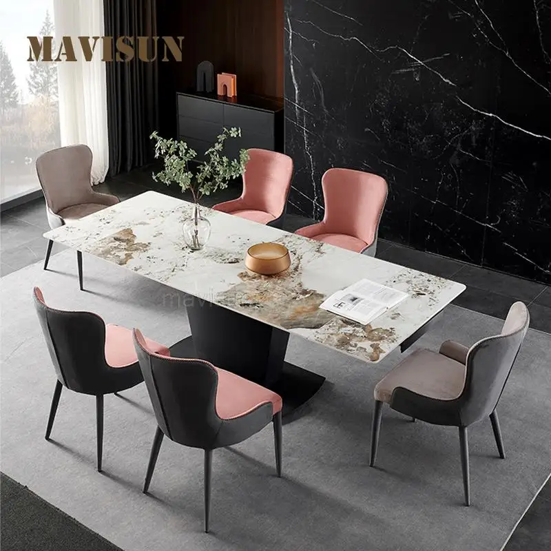 

Glossy Rock Board Kitchen Table Modern Minimalist Light Luxury Rectangular Extended Folding Dining Table And Chair Combination