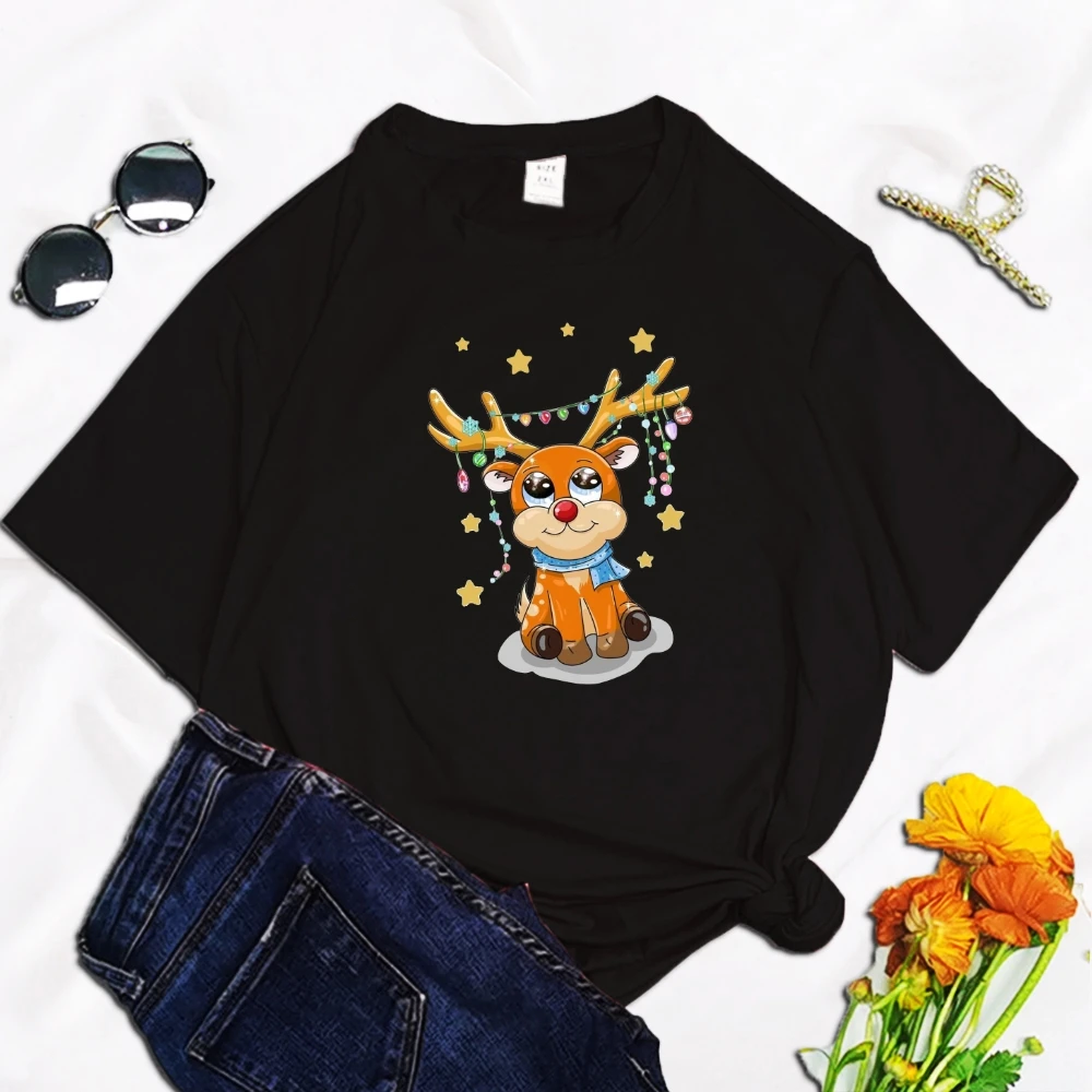 

Рубашка женская с круглым вырезом, Повседневная Базовая сорочка с милым принтом, с рождественским и новогодним праздником, футболка с короткими рукавами