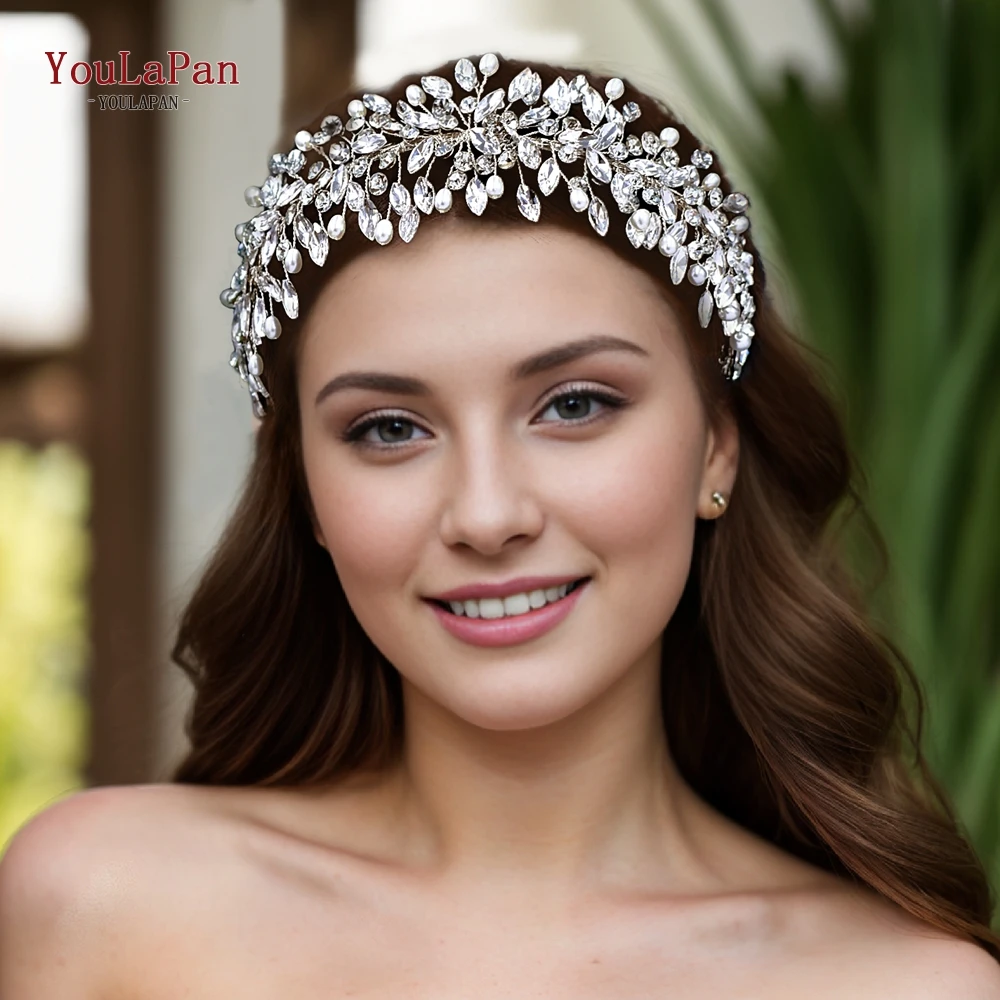 YouLaPan Свадебная Повязка На Голову С Серебряными Стразами И Жемчугом Для Невесты