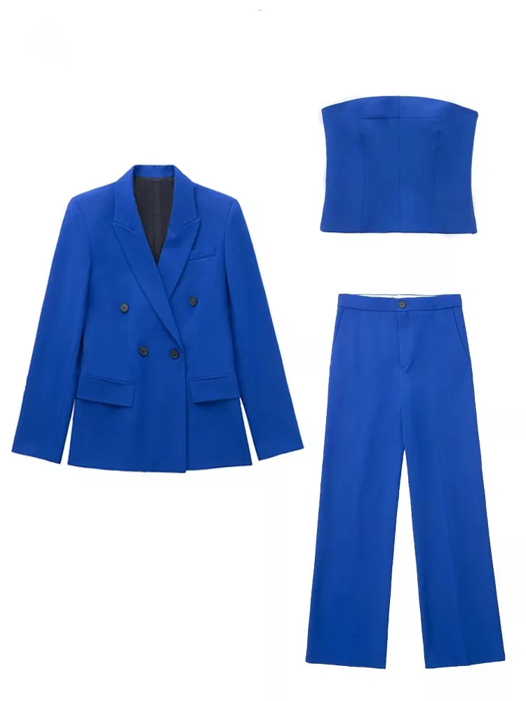 

Trendeez Women Solid Elegant Fashion Button Turn-down Collar High Waist 3 Piece Set