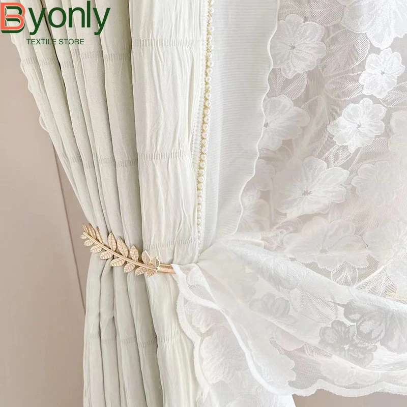 

French Style Small Fragrance Cream Pearl Wood Ear Lace Patchwork Curtains for Living Room Bedroom Balcony Bay Window Customized
