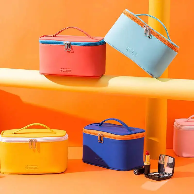

Women's Cosmetic Bag Portable Travel PU Leather Waterproof Large Capacity Storage Box Fashion Makeup Toiletry Bag Organizer